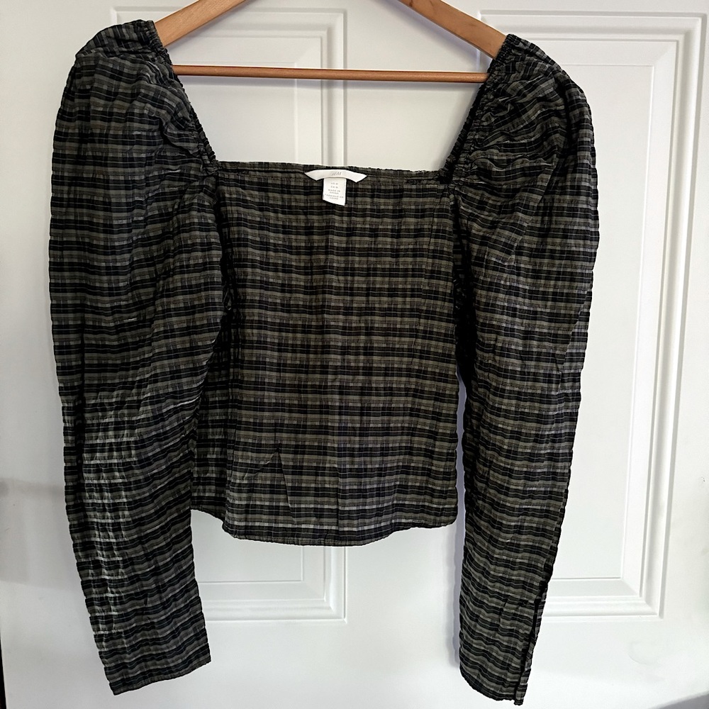 Gingham Puff Sleeve Blouse